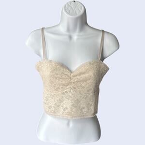 Forever 21 lace bustier crop top cream ruched sweetheart camisole M